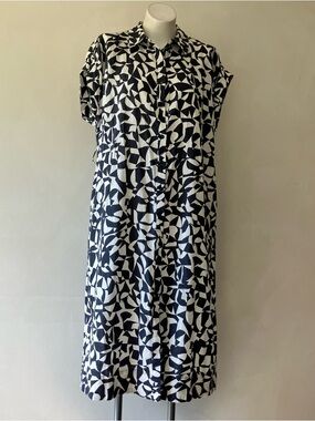 Contemporaine by Simons | Organic Linen Geometric Pattern Shirt Dress